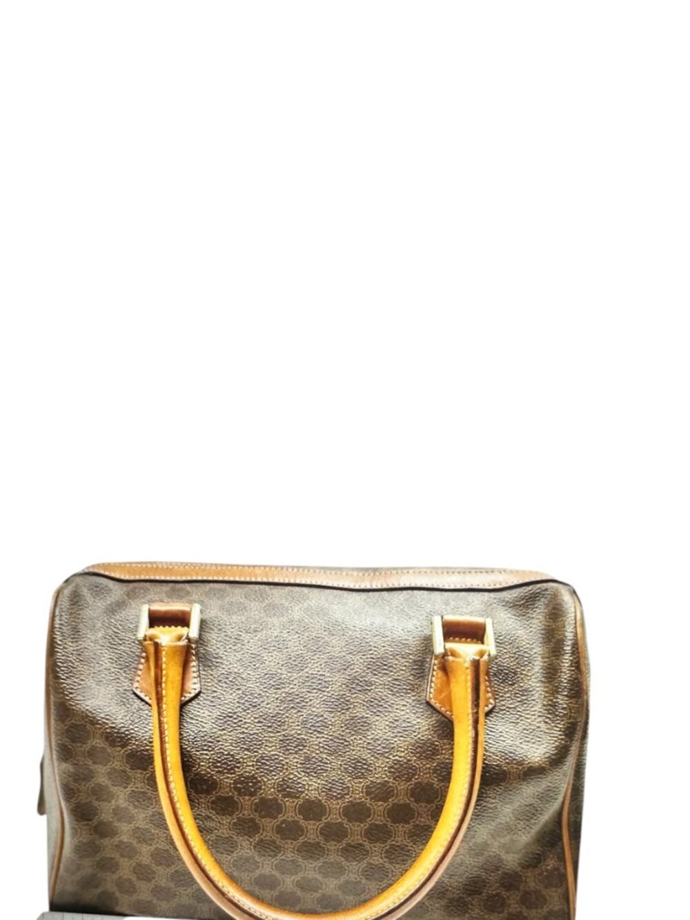 CELINE Macadam Boston Bag Hand Purse Leather PVC Brown - Picture 2 of 8